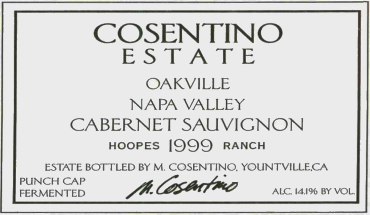 Cosentino Oakville Cabernet Sauvignon 1999 Front Label