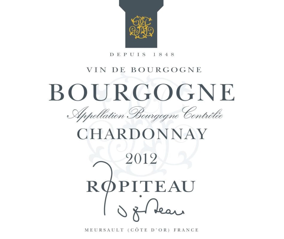 Caves Ropiteau Freres Bourgogne Chardonnay 2012 Front Label