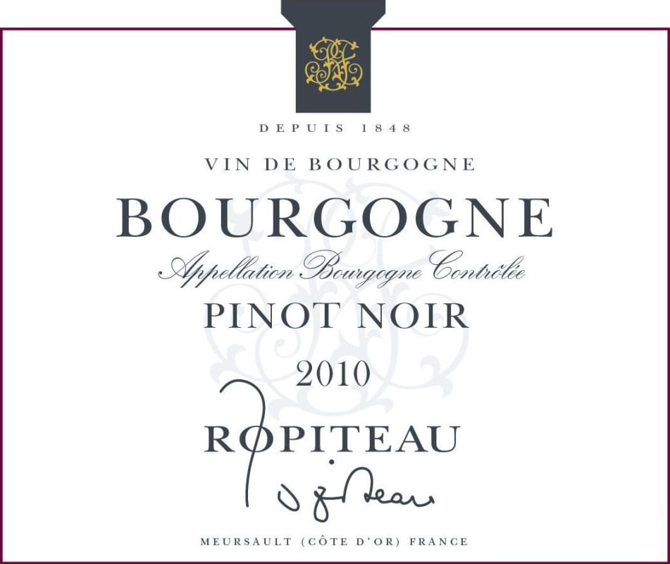 Caves Ropiteau Freres Bourgogne Pinot Noir 2010 Front Label