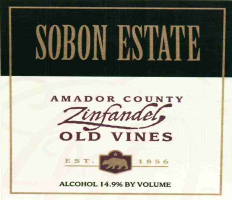 Sobon Estate Old Vines Zinfandel 2012 Front Label