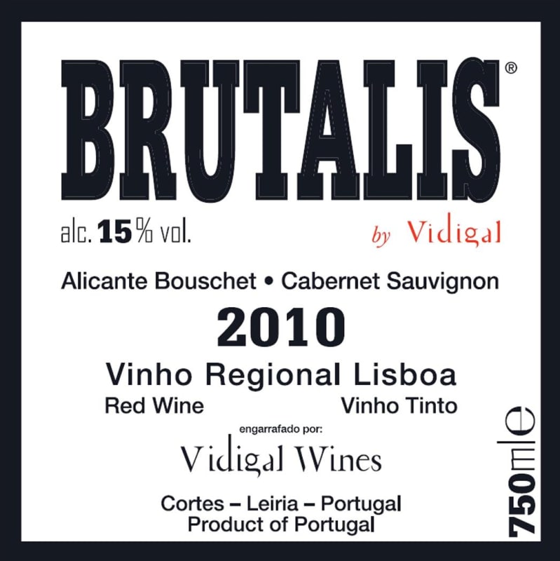 Caves Vidigal Brutalis Alicante Bouschet Cabernet Sauvignon 2010 Front Label
