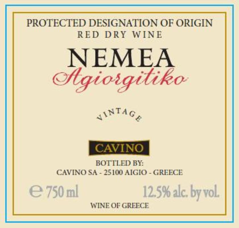 Cavino Winery & Distillery Nemea Agiorgitiko 2011 Front Label