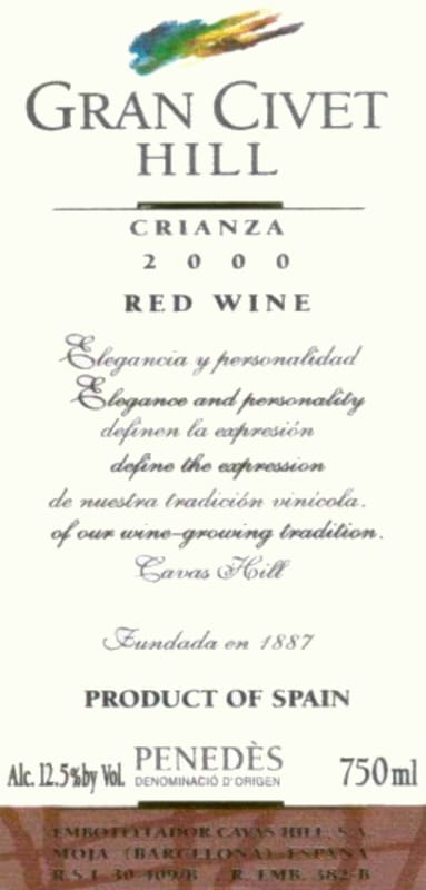 Cavs Hill Gran Civet Crianza 2000 Front Label