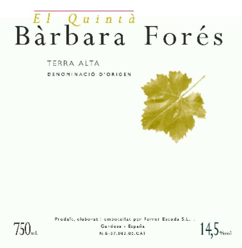 Celler Barbara Fores El Quinta 2014 Front Label