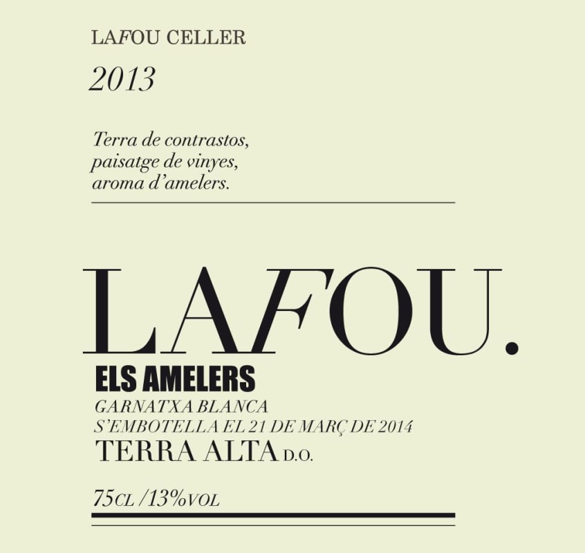 Celler Lafour Els Amelers 2013 Front Label