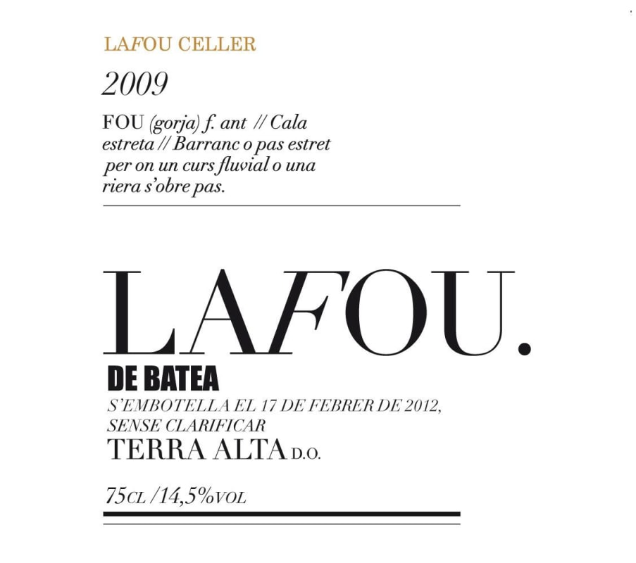 Celler Lafour de Batea 2009 Front Label