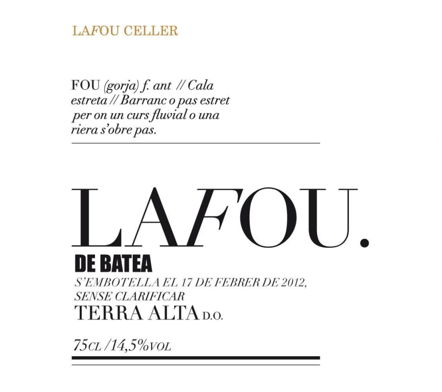 Celler Lafour de Batea 2012 Front Label