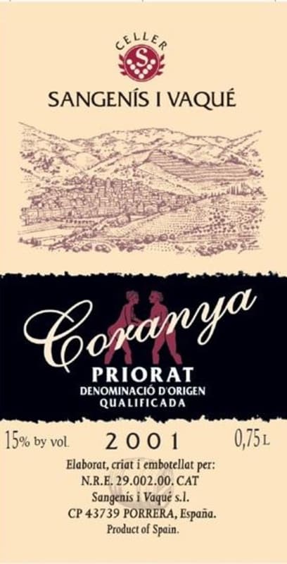 Celler Sangenis Coranya 2001 Front Label