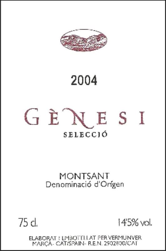 Celler Vermunver Genesi Seleccio 2004 Front Label
