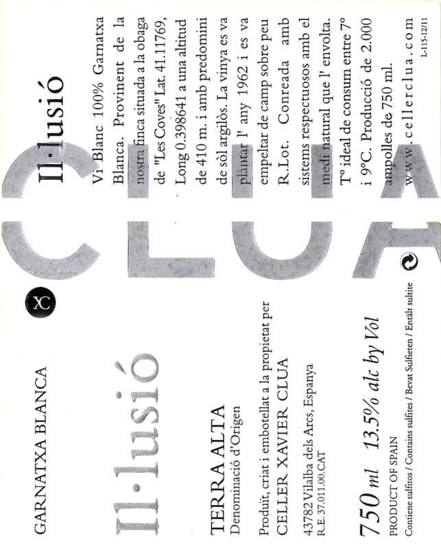 Celler Xavier Clua Terra Alta Il-lusio 2013 Front Label