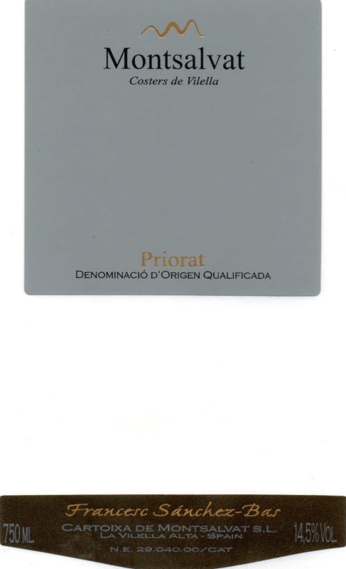 Cellers Cartoixa Montsalvat 2004 Front Label