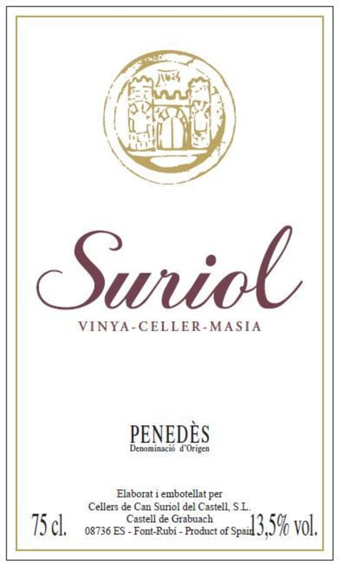 Cellers de Can Suriol Suriol Negre 2012 Front Label