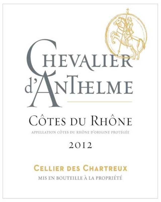 Cellier des Chartreux Cotes du Rhone Chevalier d'Anthelme 2012 Front Label