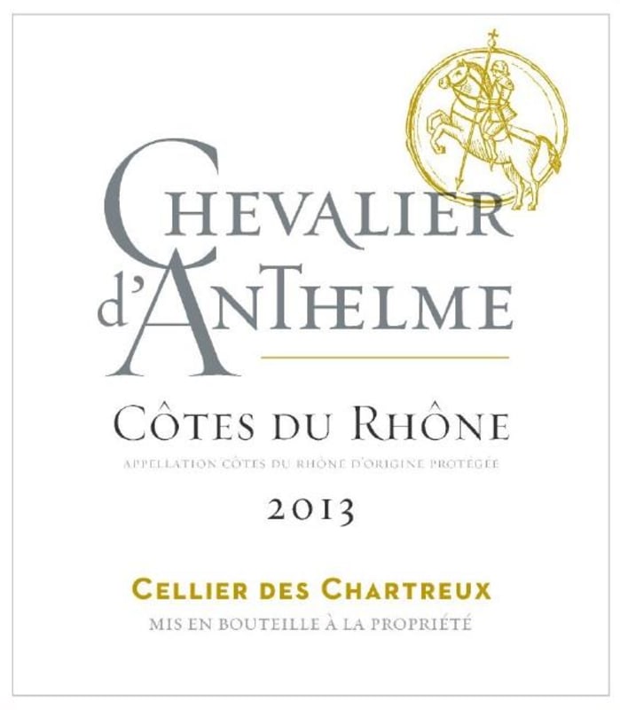 Cellier des Chartreux Cotes du Rhone Chevalier d'Anthelme Blanc 2013 Front Label