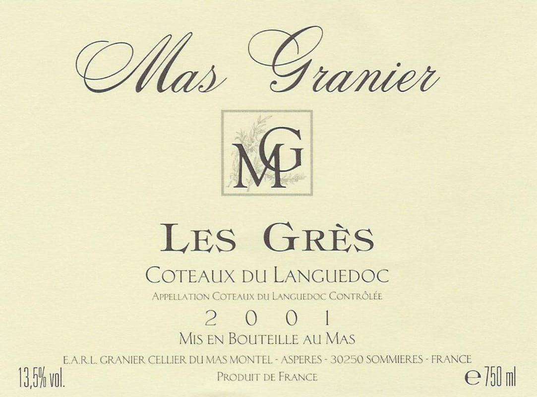 Cellier du Mas Montel - Granier Coteaux du Languedoc Les Gres 2001 Front Label
