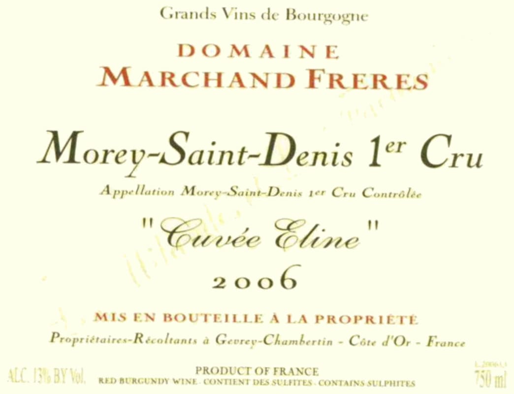 Domaine Marchand Freres Morey-Saint-Denis Cuvee Eline Premier Cru 2006 Front Label