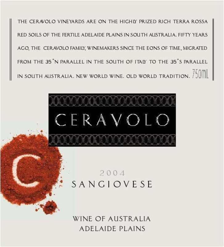 Ceravolo Sangiovese 2004 Front Label