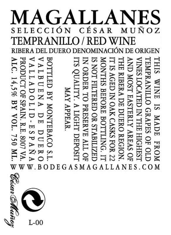 Cesar Munoz Magallanes 2010 Front Label