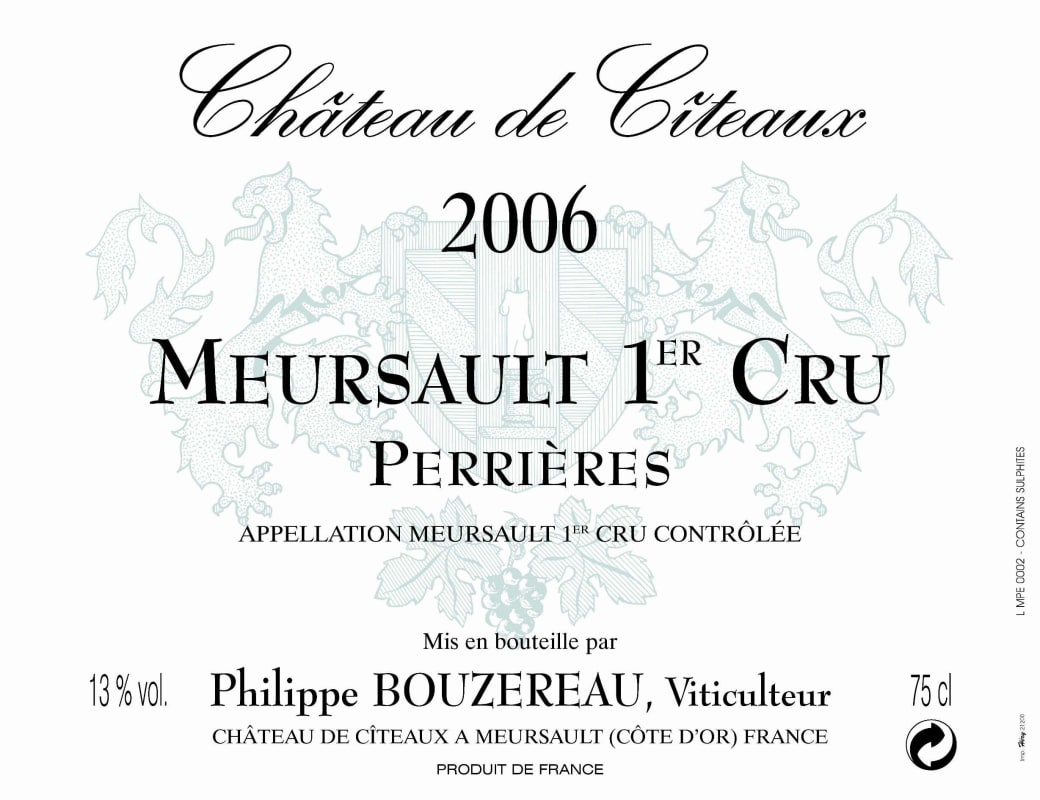 Philippe Bouzereau - Chateau de Citeaux Meursault Perrieres Premier Cru 2006 Front Label