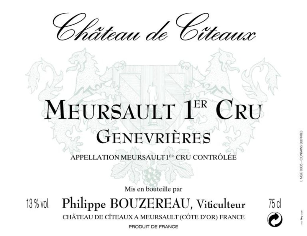 Philippe Bouzereau - Chateau de Citeaux Meursault Genevrieres Premier Cru 2011 Front Label