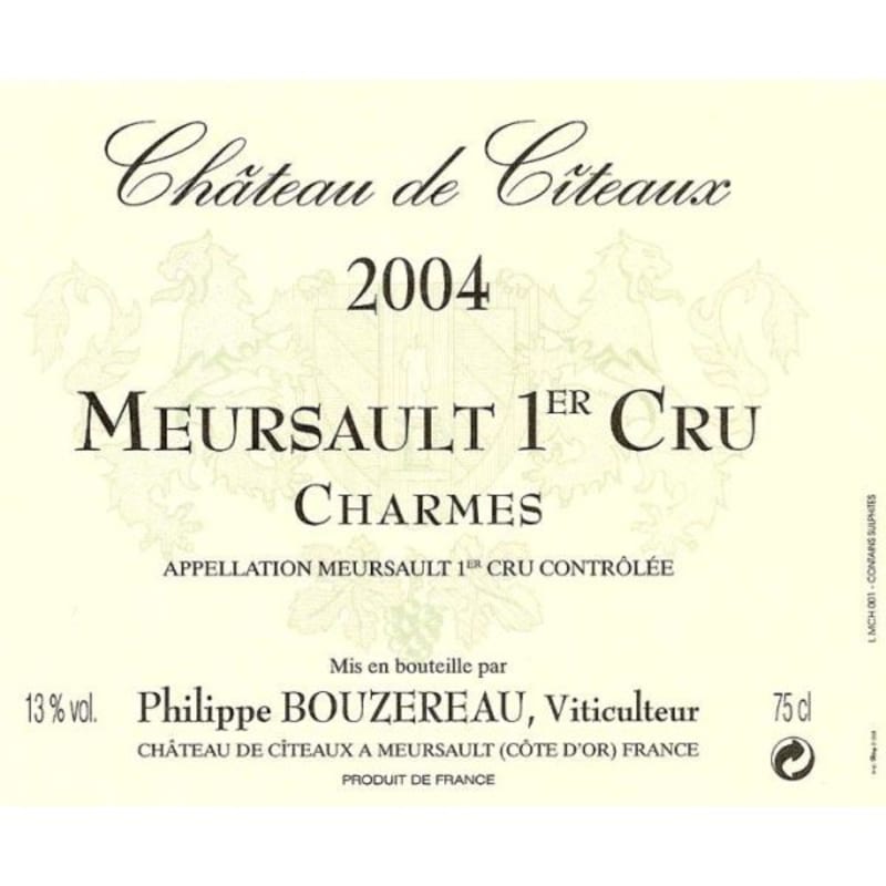 Philippe Bouzereau - Chateau de Citeaux Meursault Premier Cru Charmes 2004 Front Label