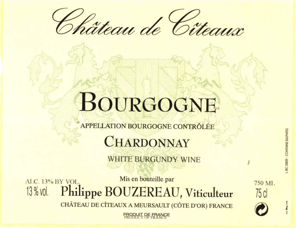 Philippe Bouzereau - Chateau de Citeaux Bourgogne Chardonnay 2012 Front Label