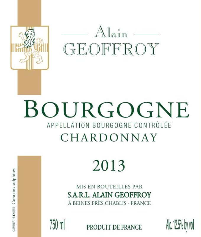 Domaine Geoffroy Bourgogne Chardonnay 2013 Front Label