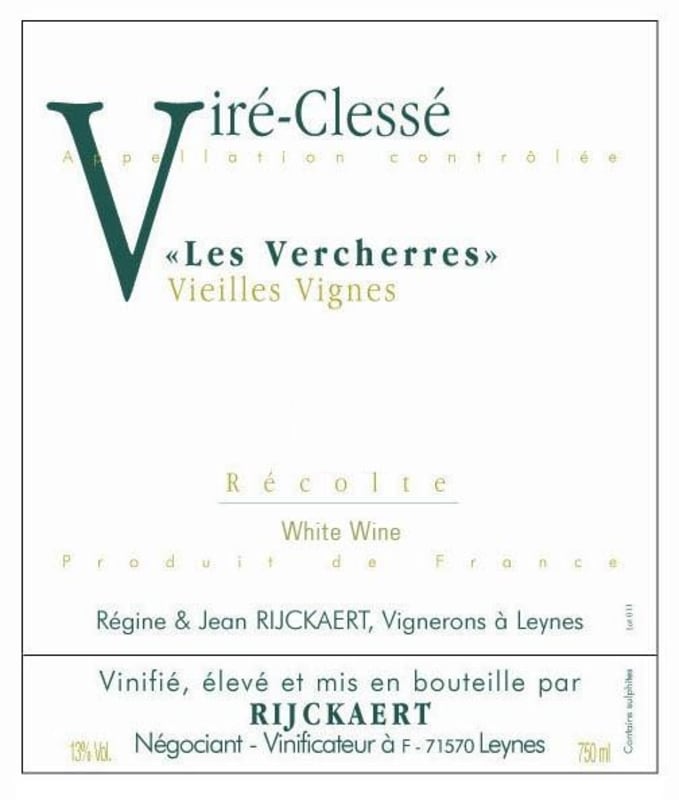 Maison Rijckaert Maconnais Vire-Clesse Les Vercherres Vieilles Vignes 2006 Front Label