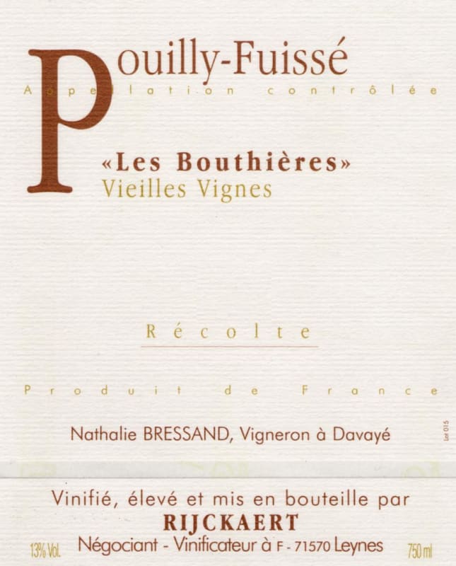 Maison Rijckaert Pouilly-Fuisse Les Bouthieres Vieilles Vignes 2008 Front Label