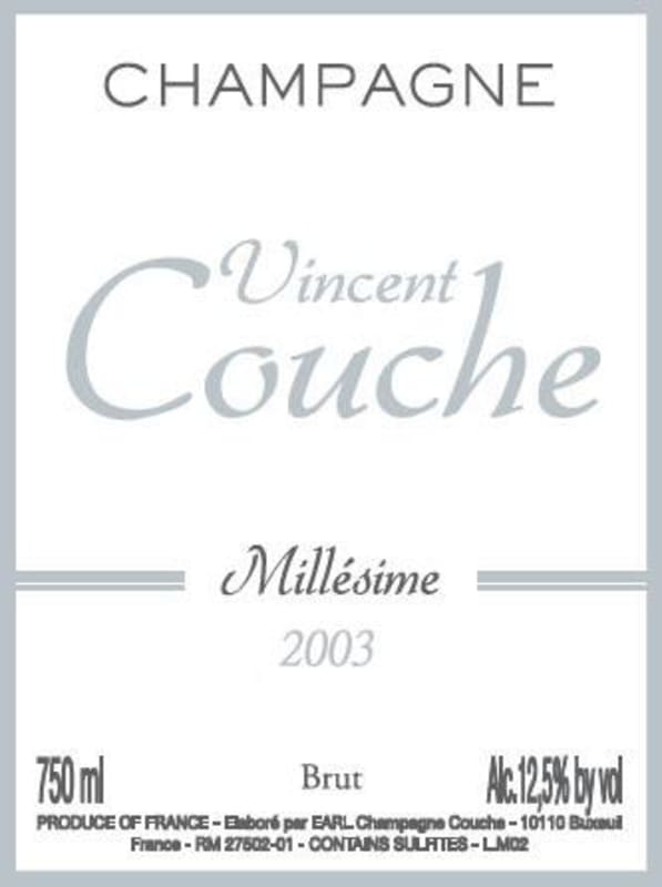 Champagne Couche Champagne Millesime Brut 2003 Front Label
