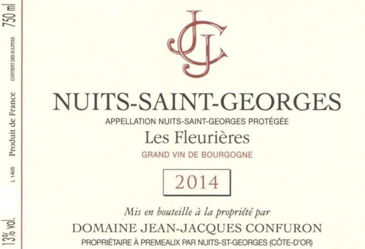 Jean-Jacques Confuron Nuits-Saint-Georges Les Fleurieres 2014 Front Label