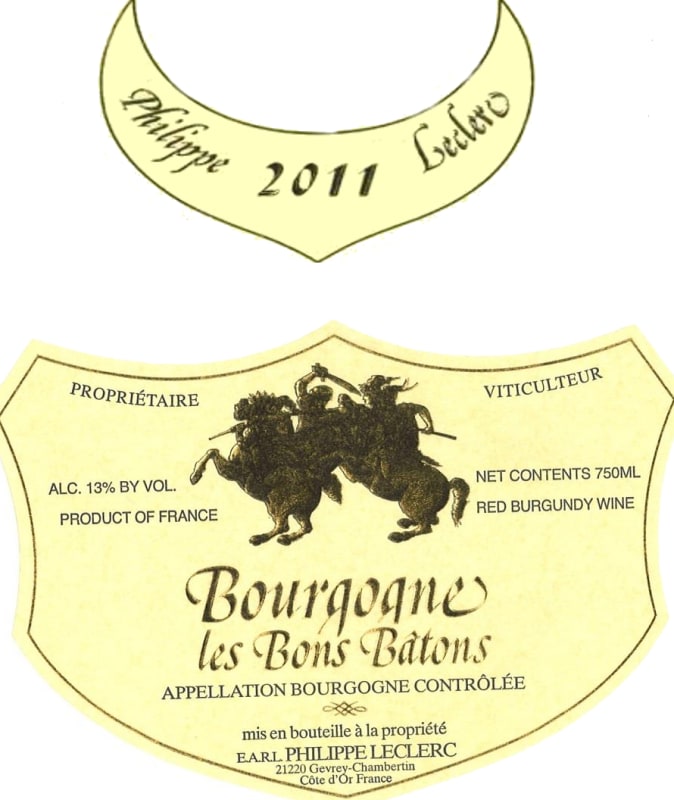 Philippe Leclerc Bourgogne Les Bons Batons Rouge 2011 Front Label