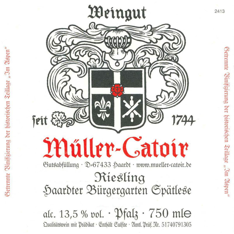 Muller-Catoir Haardter Burgergarten Riesling Spatlese A P #2134 2001 Front Label