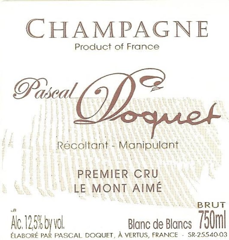 Pascal Doquet Blanc de Blancs Le Mont Aime Brut Premier Cru 2000 Front Label