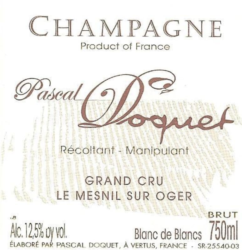 Pascal Doquet Champagne Blanc de Blancs Le Mesnil Sur Oger Brut Grand Cru 2004 Front Label