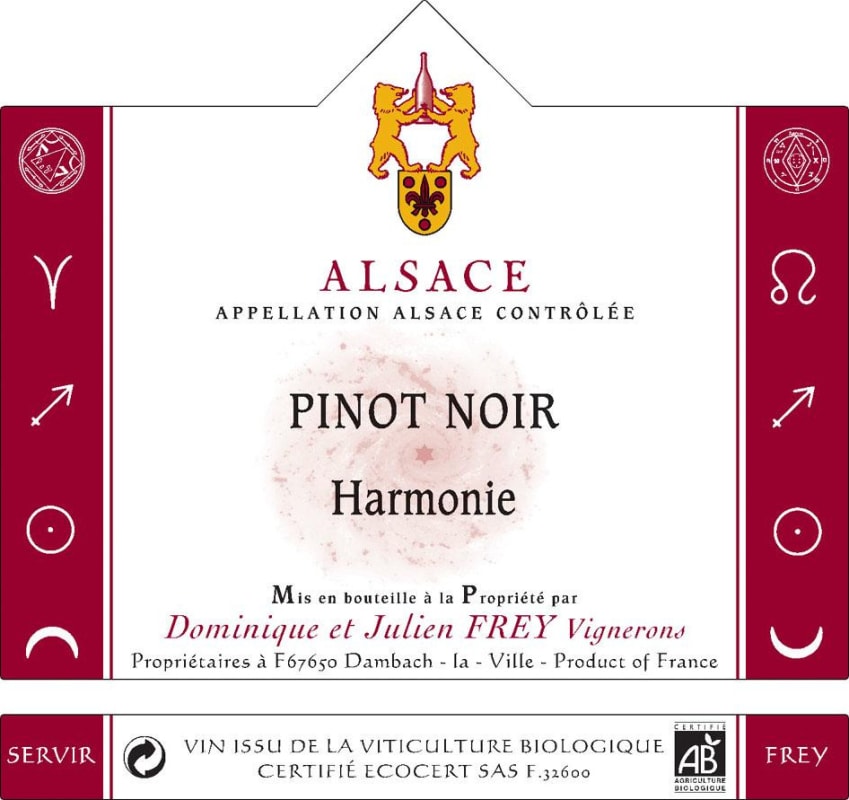 Charles et Dominique Frey Alsace Harmonie Pinot Noir 2014 Front Label
