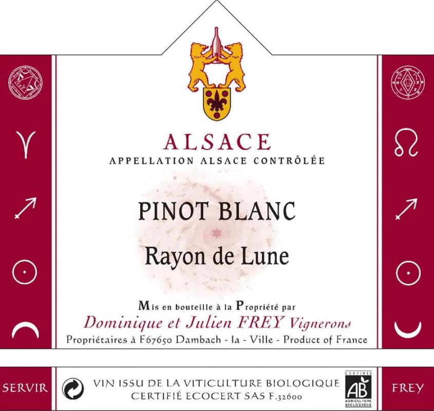 Charles et Dominique Frey Alsace Rayon de Lune Pinot Blanc 2013 Front Label