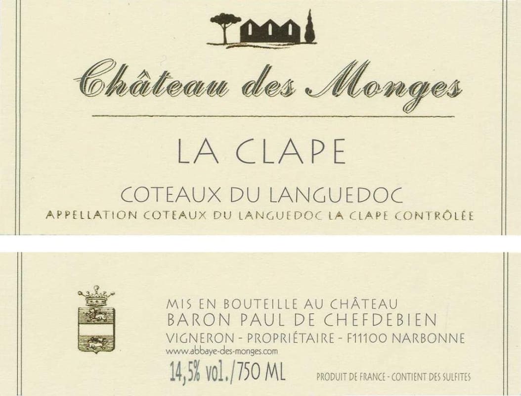 Chateau Abbaye des Monges La Clape Chateau des Monges 2012 Front Label