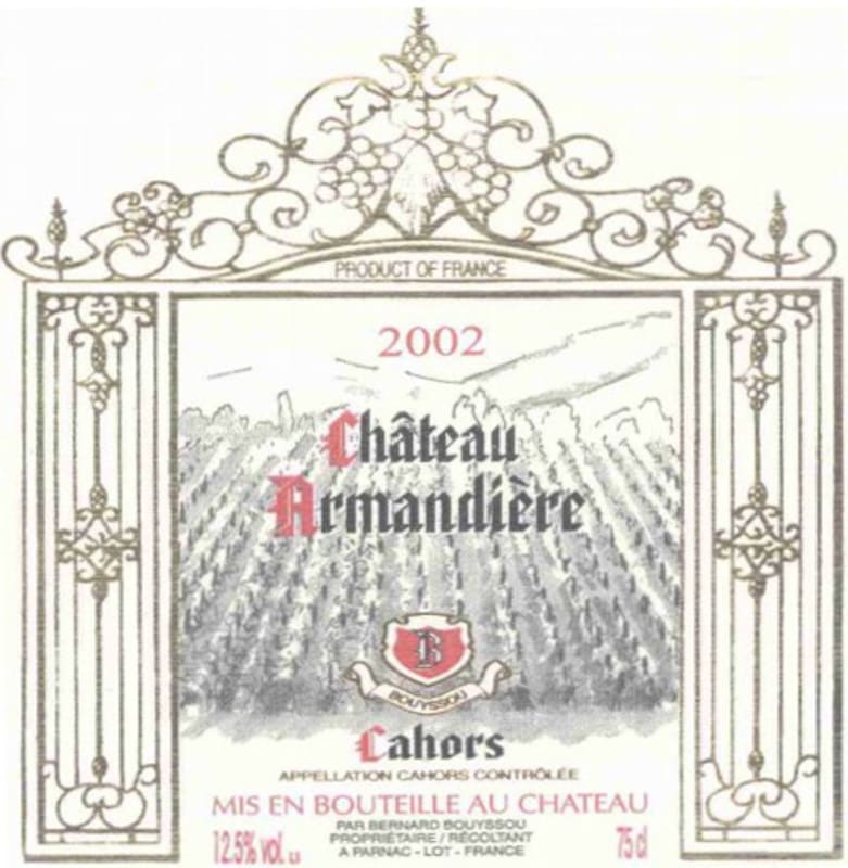 Chateau Armandiere Cahors 2002 Front Label