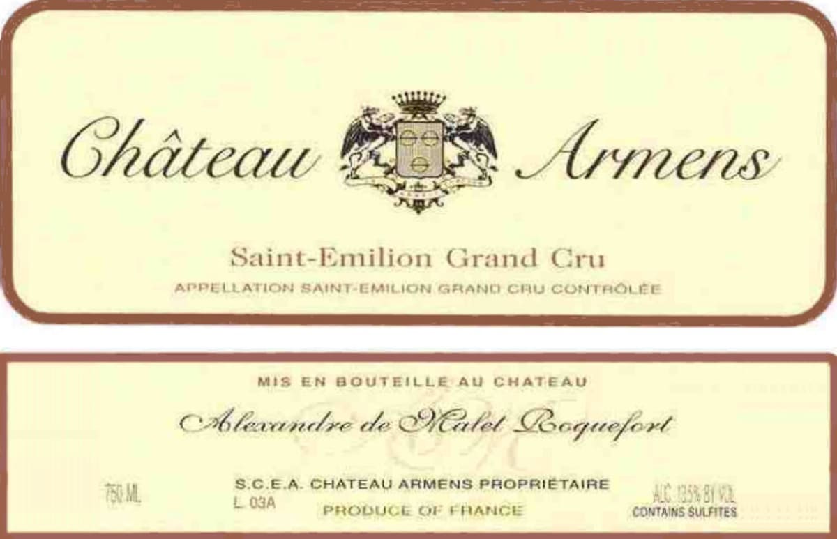 Chateau Armens Saint-Emilion Grand Cru 2006 Front Label