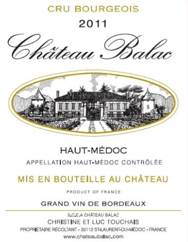 Chateau Balac Haut-Medoc 2011 Front Label