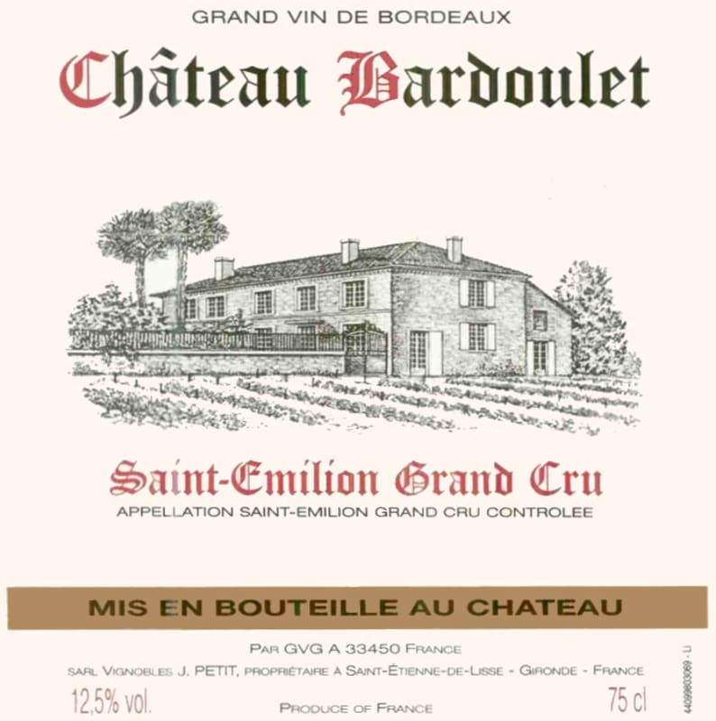 Chateau Bardoulet Saint-Emilion Grand Cru 2012 Front Label