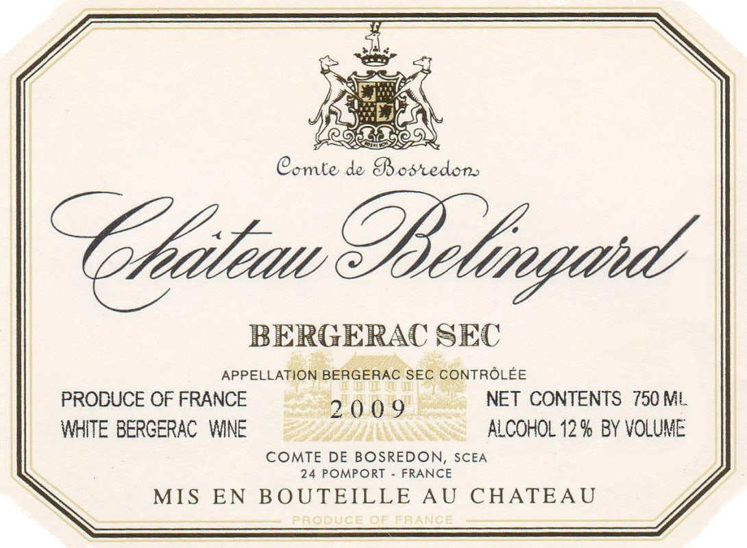 Chateau Belingard Bergerac Sec Blanc 2009 Front Label