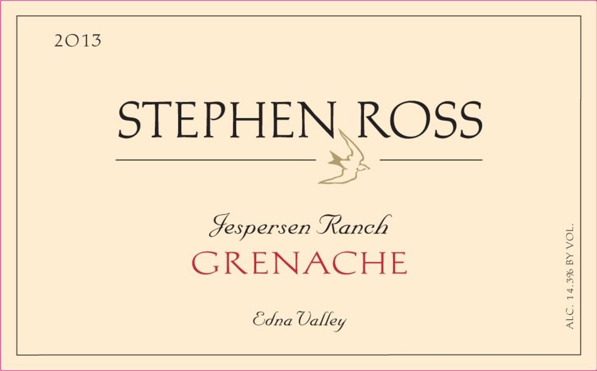 Stephen Ross Jespersen Ranch Grenache 2013 Front Label
