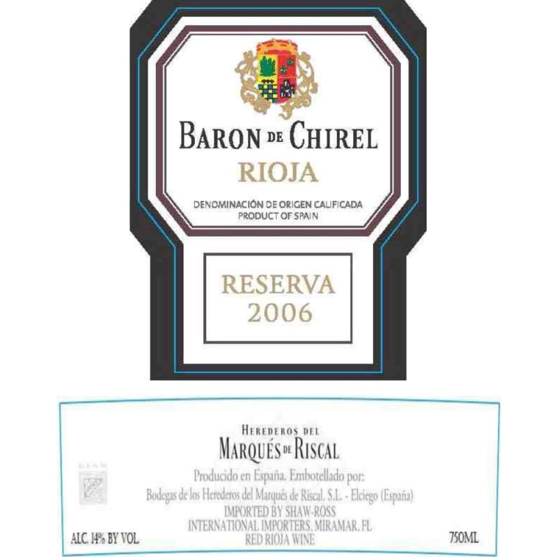 Marques de Riscal Baron de Chirel 2006 Front Label