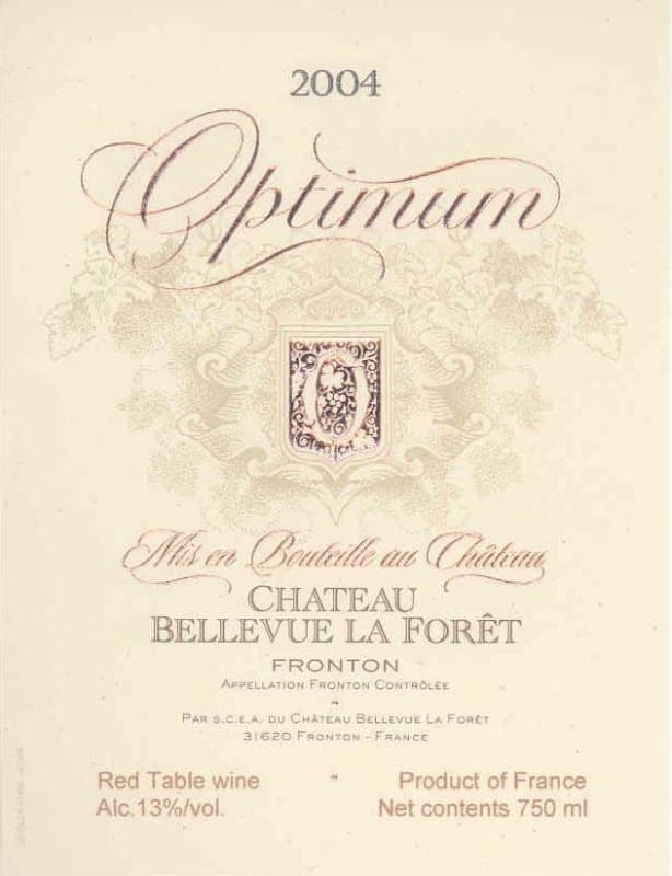 Chateau Bellevue La Foret Optimum 2004 Front Label