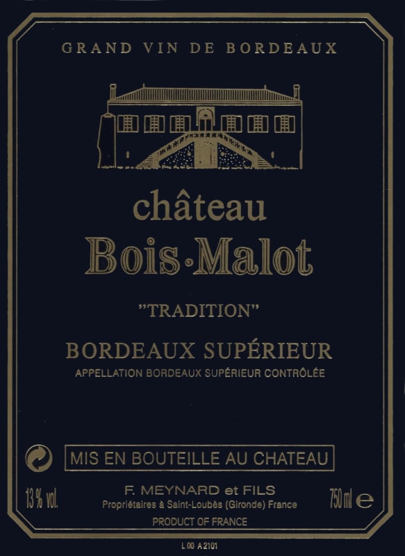 Chateau Bois Malot Bordeaux Superieur Tradition 2005 Front Label