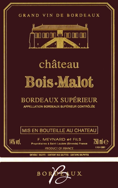 Chateau Bois Malot Bordeaux Superieur Rouge 2012 Front Label