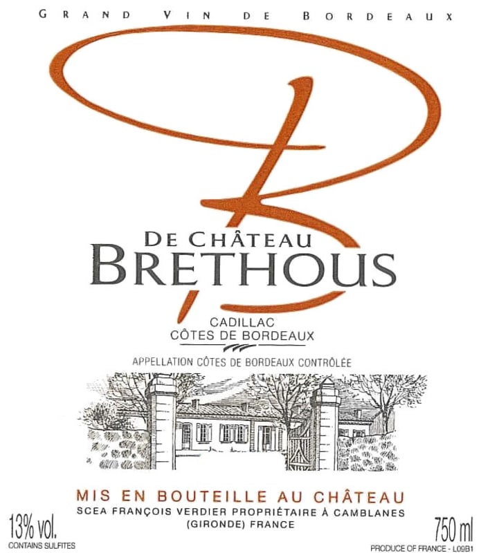 Chateau Brethous Cotes de Bordeaux Cadillac B de Chateau Brethou 2010 Front Label