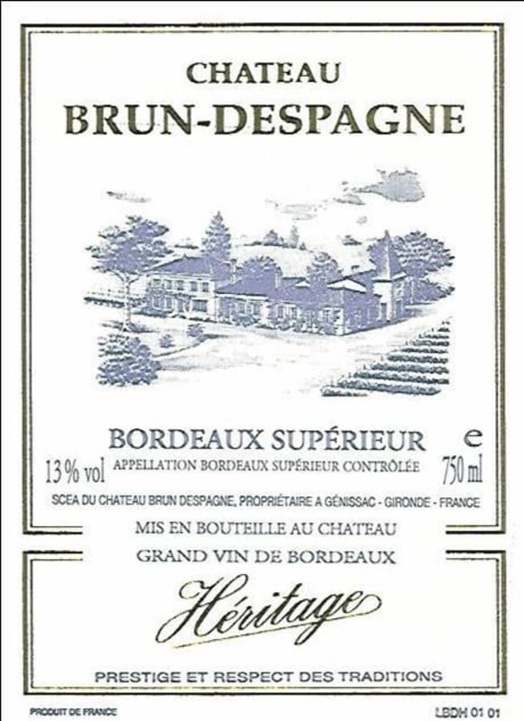 Chateau Brun-Despagne Bordeaux Heritage Superieur 2012 Front Label